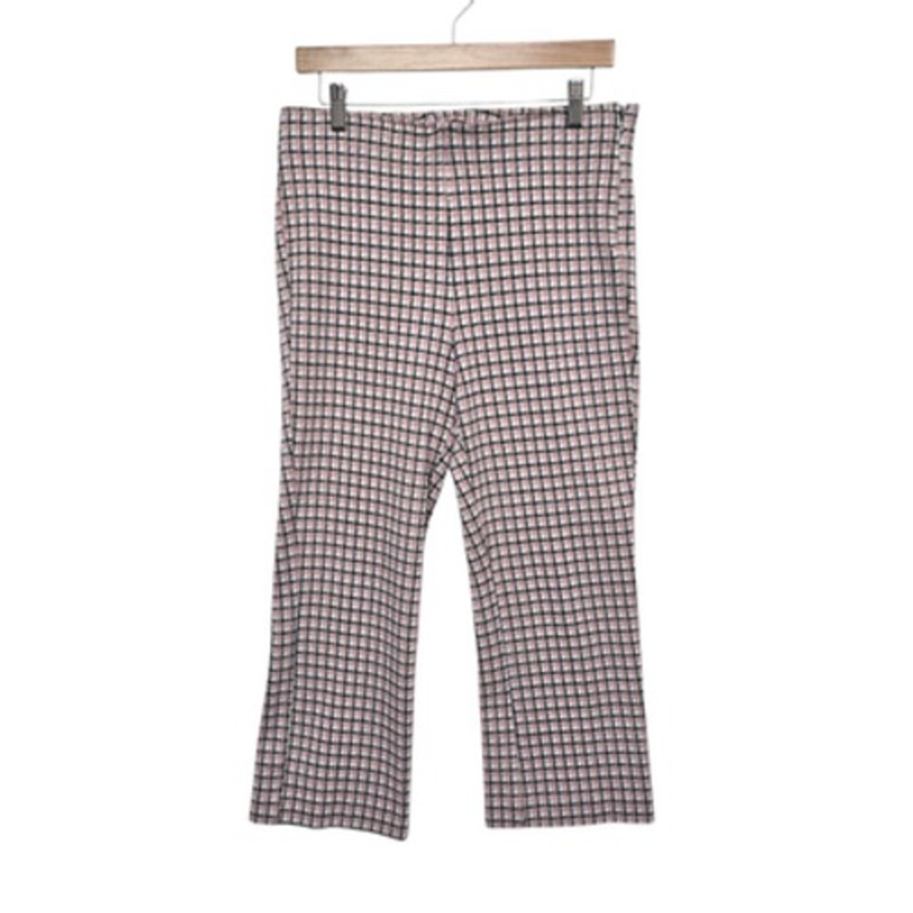 ecru Pants Womens Large Pink Black Plaid Check Side‎ Zip Cropped Trousers 1691PR